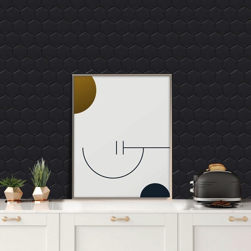 WalDecoo Matte Black Hexagon Peel and Stick Wall Tiles for Kitchen, Large Design 10-Sheet Stick on Backsplash for Bathroom, Kitchen, RV, etc（12''×12''）. - Image 4